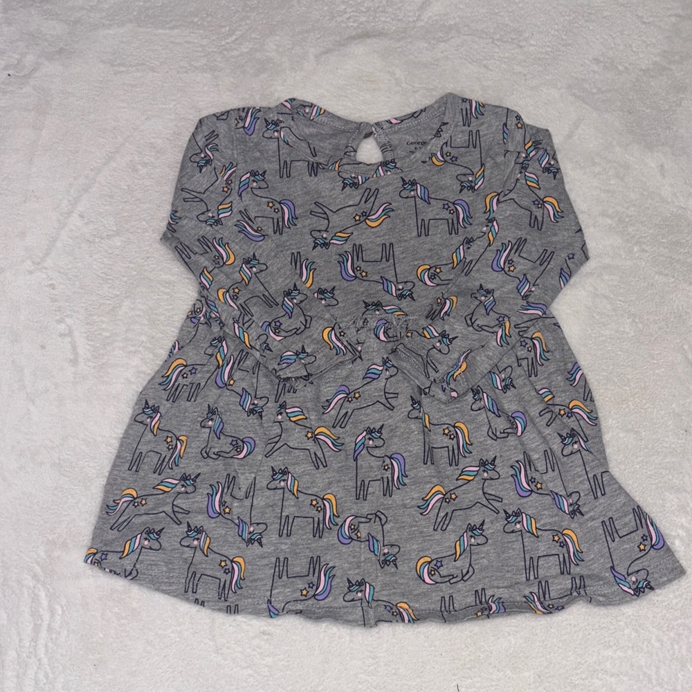 (3 for $10) George 6-12 month Gray Unicorn Print Dress